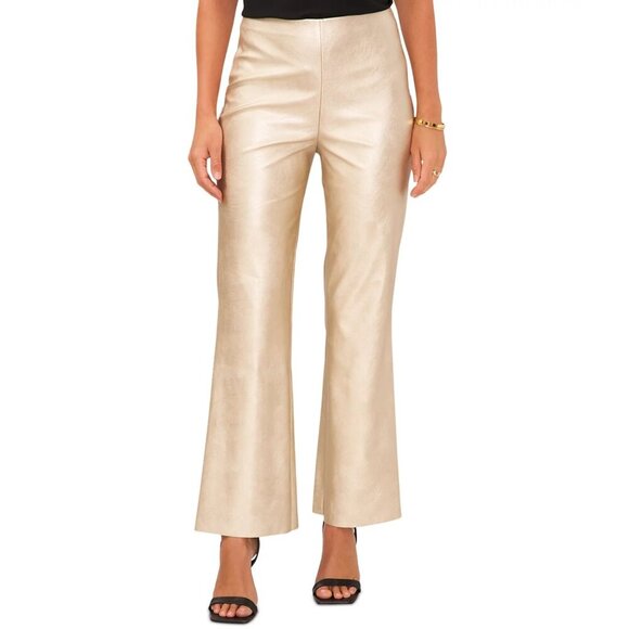 NWT Vince Camuto Pull-On Metallic Faux-Leather Flare Pants in Soft Gold - Picture 1 of 3